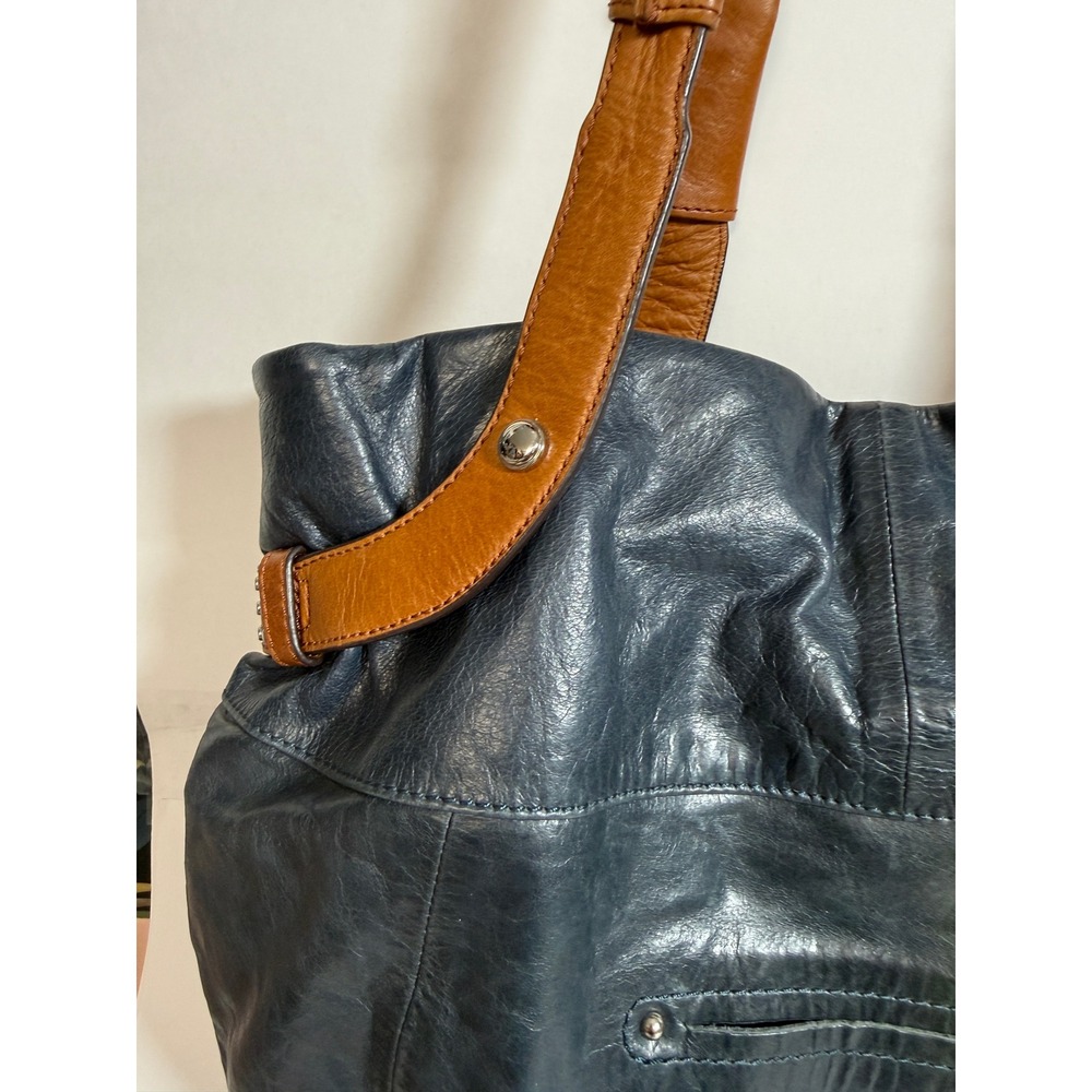 Boho Indie Grunge Navy Blue Leather Studded Hobo Shoulder Bag Large Oversized - Picture 16 of 16